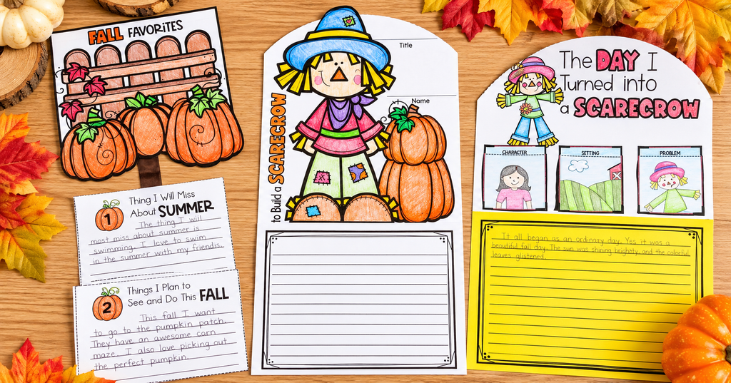 Upper elementary fall writing activities with pumpkin and scarecrow writing projects