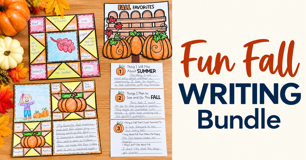 Fun fall writing activities for upper elementary students including graphic organizers, flipbooks, and creative writing