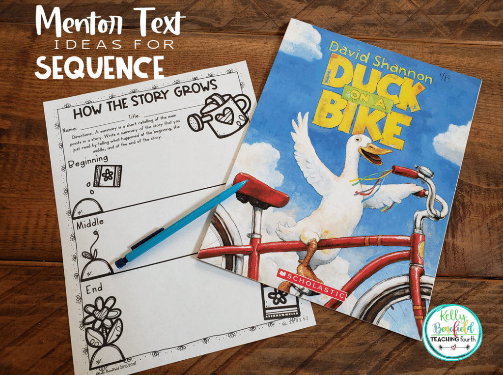 ideas for teaching sequence of events mentor text Duck on a Bike