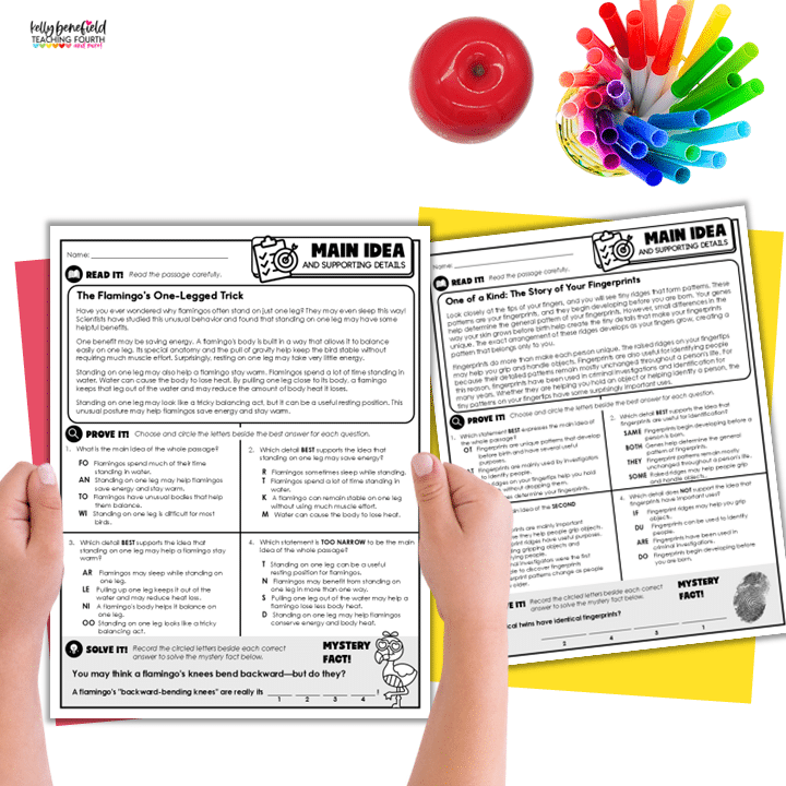 Main idea and supporting details reading passage and puzzle activity for 3rd, 4th, and 5th grade